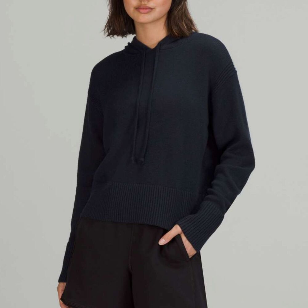 Women Lululemon Double Knit Sweater Hoodie Cropped Heathered True Navy Size M/L